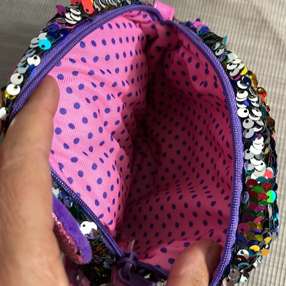 💚5 TY Fashion Flip Sequin Cat Purse Silver/Rainbow/Pink Strap- Zipper Beanie